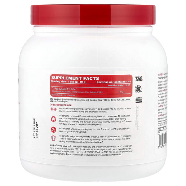 Alternative view of Metabolic Nutrition, Tri-Pep®, Branch Chain Amino Acid, Watermelon, 400 g