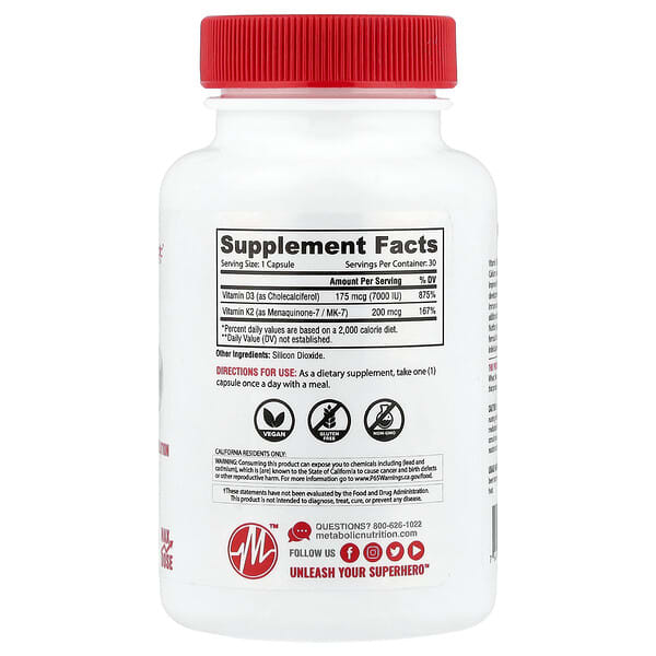 Alternative view of Metabolic Nutrition, Vitamin D3 + K2, 30 Capsules