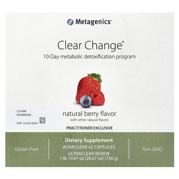 Metagenics, Clear Change, 10-Day Metabolic Detoxification Program, Natural Berry, 3 Piece Kit