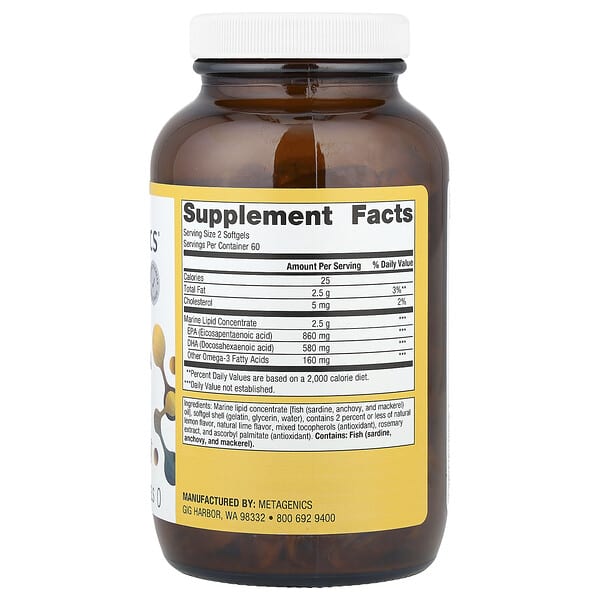 Alternative view of Metagenics, OmegaGenics®, Fish Oil EPA-DHA, Natural Lemon-Lime, 720 mg, 120 Softgels