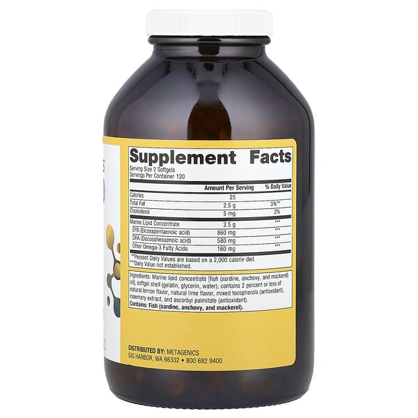 Alternative view of Metagenics, OmegaGenics®, Fish Oil EPA-DHA, Natural Lemon-Lime, 720 mg, 240 Softgels