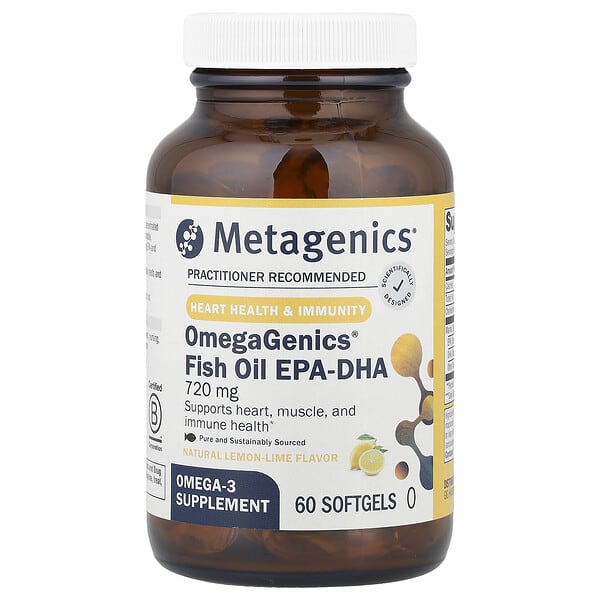 Metagenics, OmegaGenics®, Fish Oil EPA-DHA, Natural Lemon-Lime, 720 mg, 60 Softgels 5 Metagenics, OmegaGenics®, Fish Oil EPA-DHA, Natural Lemon-Lime, 720 mg, 60 Softgels