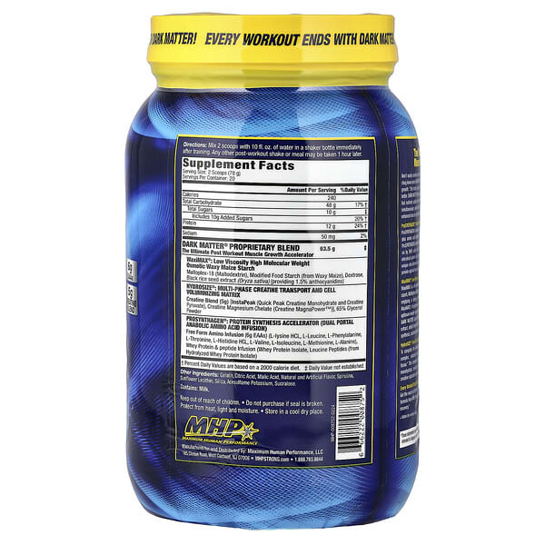 Alternative view of MHP, DARK MATTER®, Post-Workout Muscle Growth Accelerator, Blue Raspberry, 3.44 lbs (1,560 g)
