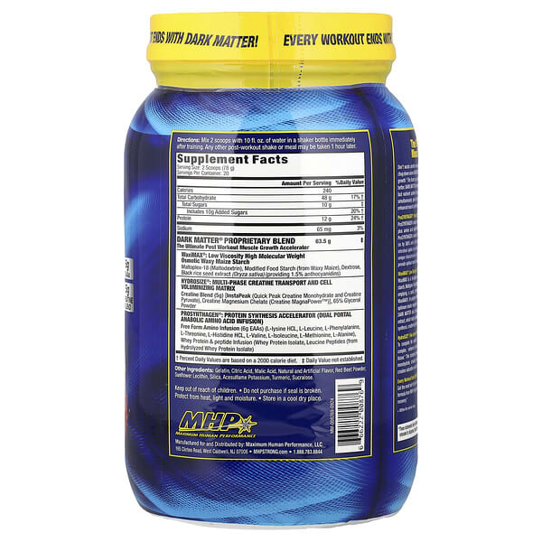 Alternative view of MHP, Dark Matter®, Post-Workout Muscle Growth Accelerator, Fruit Punch, 3.44 lbs (1,560 g)