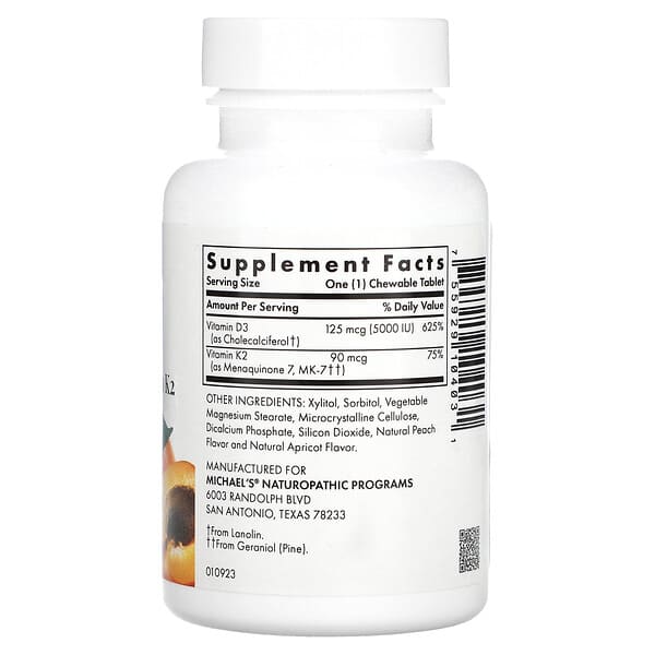 Alternative view of Michael's Health, D3 with Vitamin K2, Apricot, 90 Vegetarian Chewable Tablets
