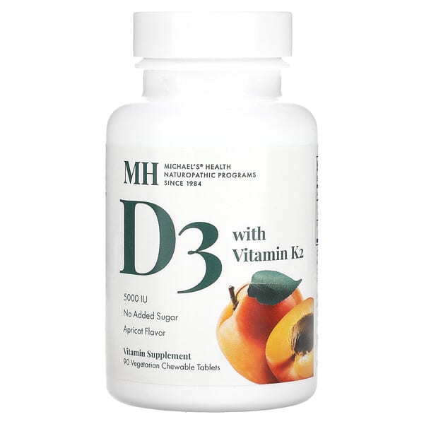 Michael's Health, D3 with Vitamin K2, Apricot, 90 Vegetarian Chewable Tablets