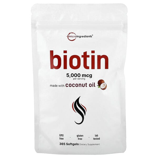 Micro Ingredients, Biotin, 5,000 mcg, 365 Softgels