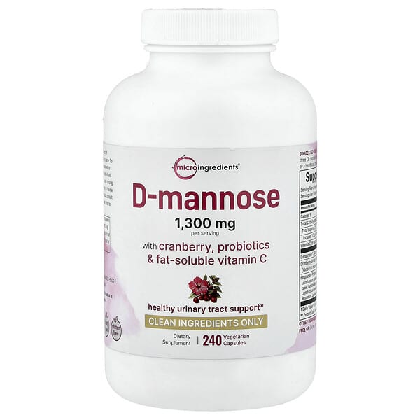 Micro Ingredients, D-Mannose With Cranberry, Probiotics & Fat-Soluble Vitamin C, 240 Vegetarian Capsules