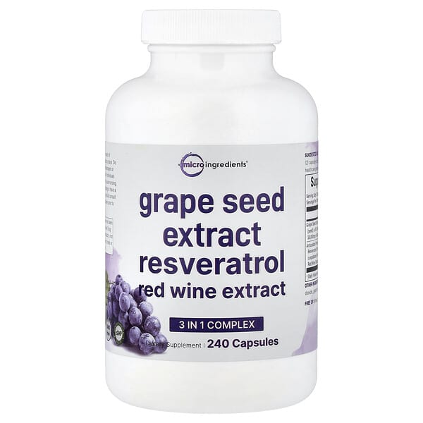 Micro Ingredients, Grape Seed Extract Resveratrol Red Wine Extract, 240 Capsules