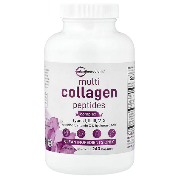 Micro Ingredients, Multi-Collagen Peptides Complex With Biotin, Vitamin C & Hyaluronic Acid, 240 capsules