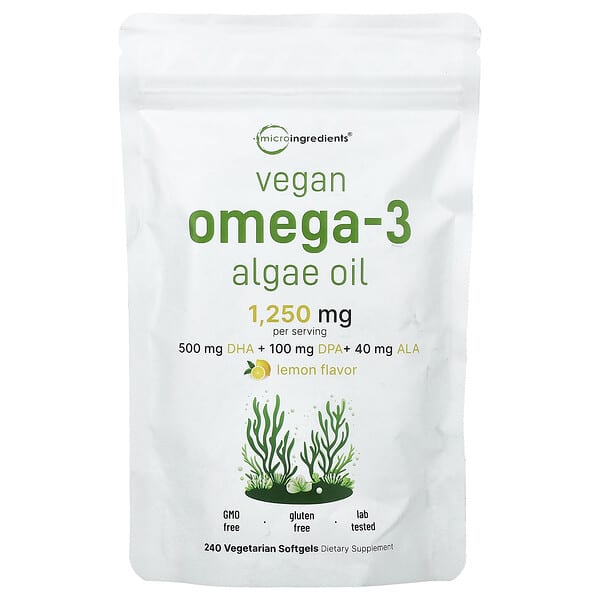 Micro Ingredients, Vegan Omega-3 Algae Oil, Lemon, 240 Vegetarian Softgels