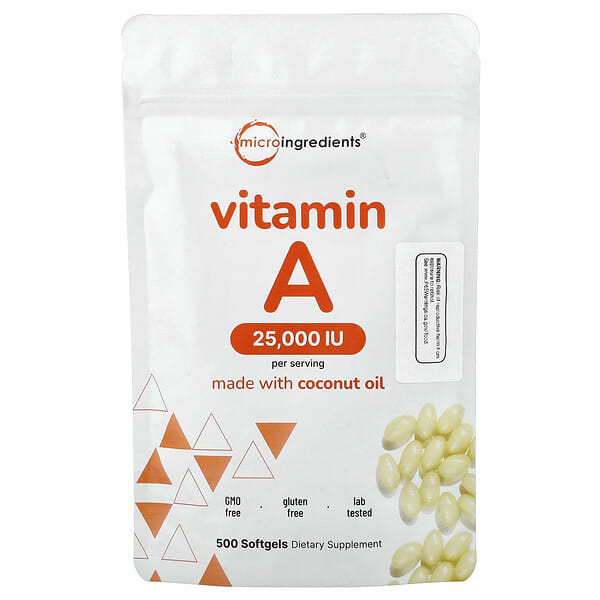 Micro Ingredients, Vitamin A, 7,500 mcg (25,000 IU), 500 Softgels