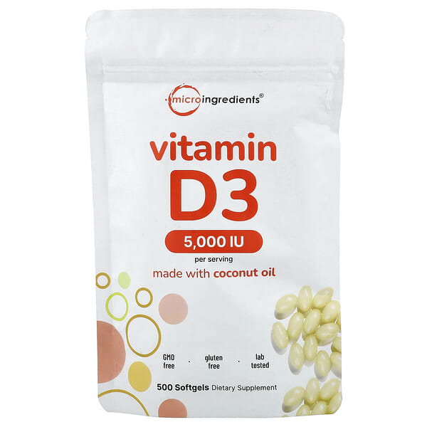 Micro Ingredients, Vitamin D3 , 5,000 IU, 500 Softgels