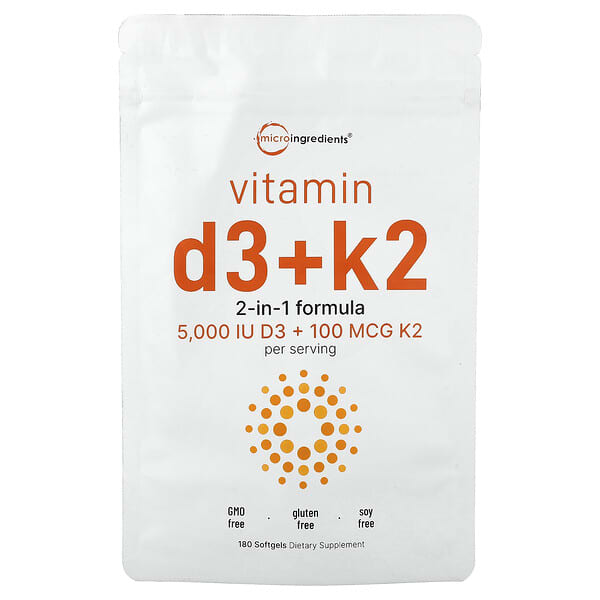 Micro Ingredients, Vitamin D3 + K2, 180 Softgels