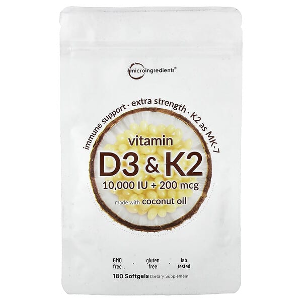 Micro Ingredients, Vitamin D3 & K2, 180 Softgels