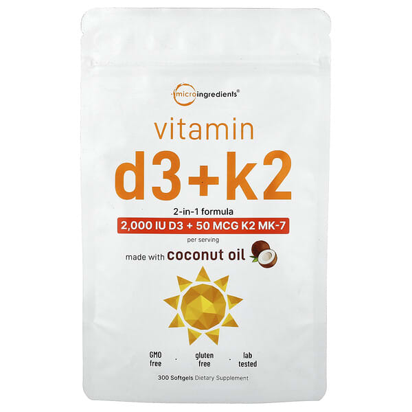 Micro Ingredients, Vitamin D3 + K2, 300 Softgels