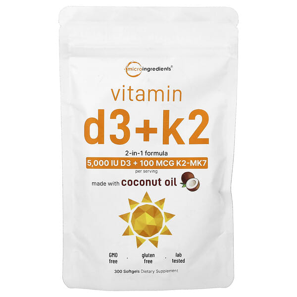 Micro Ingredients, Vitamin D3 + K2, 300 Softgels