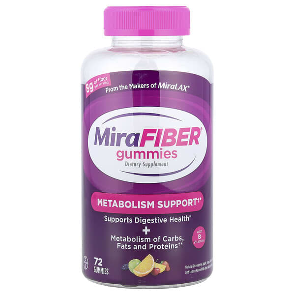 MiraLAX, MiraFiber Gummies, Strawberry, Apple, Grape, Cherry, Orange, and Lemon, 72 Gummies