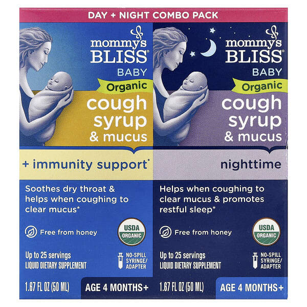 Mommy's Bliss, Baby Organic Cough Syrup & Mucus, Day/Night Pack, Age 4 Months+, 2 Pack, 1.67 fl oz (50 ml) Each