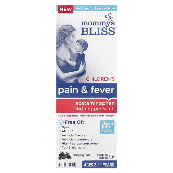 Mommy's Bliss, Children's Pain & Fever, Ages 2-11 Years, Yummy Berry, 160 mg , 4 fl oz (118 ml)