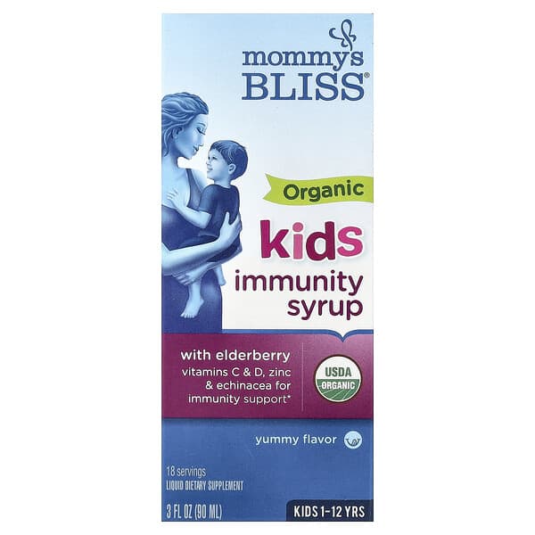 Mommy's Bliss, Kids Organic Immunity Syrup, Kids 1-12 Yrs, 3 fl oz (90 ml)