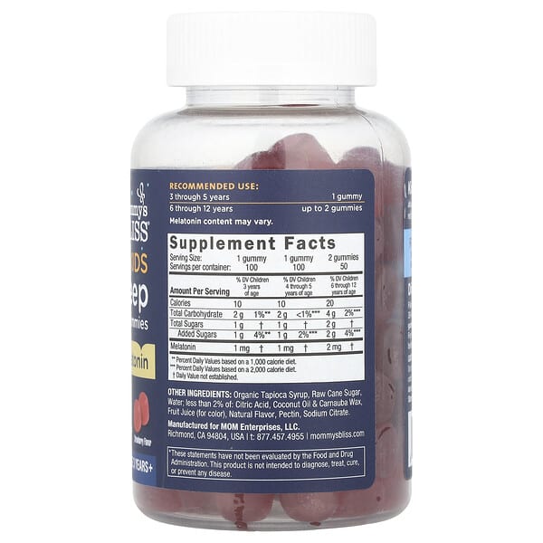 Alternative view of Mommy's Bliss, Kids Sleep Gummies With Melatonin, Ages 3 Years+, Strawberry, 1 mg, 100 Gummies