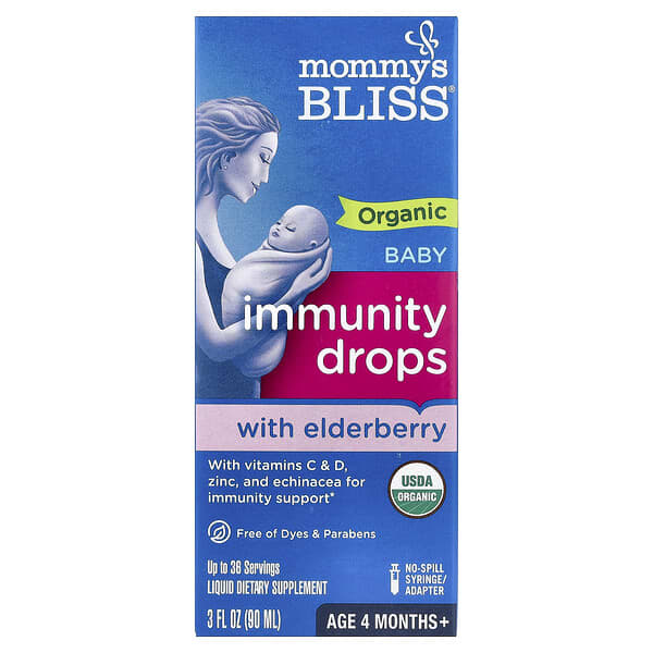 Mommy's Bliss, Organic Baby Immunity Drops With Elderberry, Age 4 Months+, 3 fl oz (90 ml)