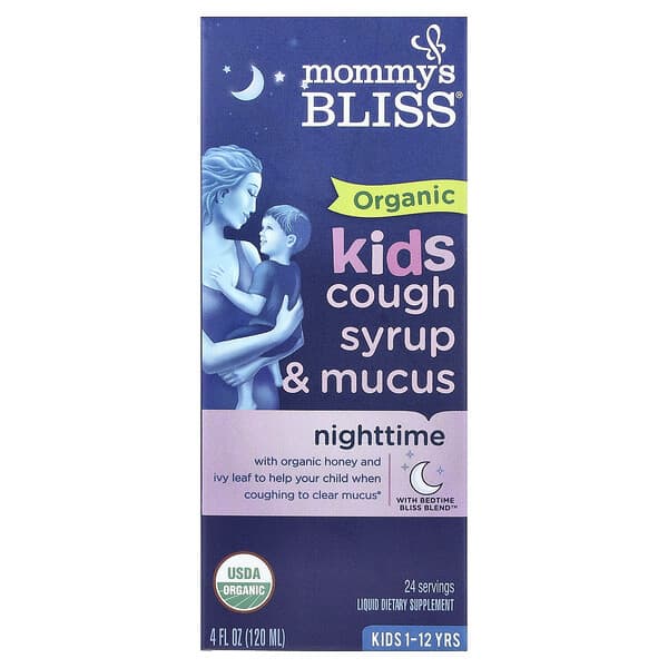 Mommy's Bliss, Organic Kids Cough Syrup & Mucus, Night Time, 1-12 Yrs, 4 fl oz (120 ml)