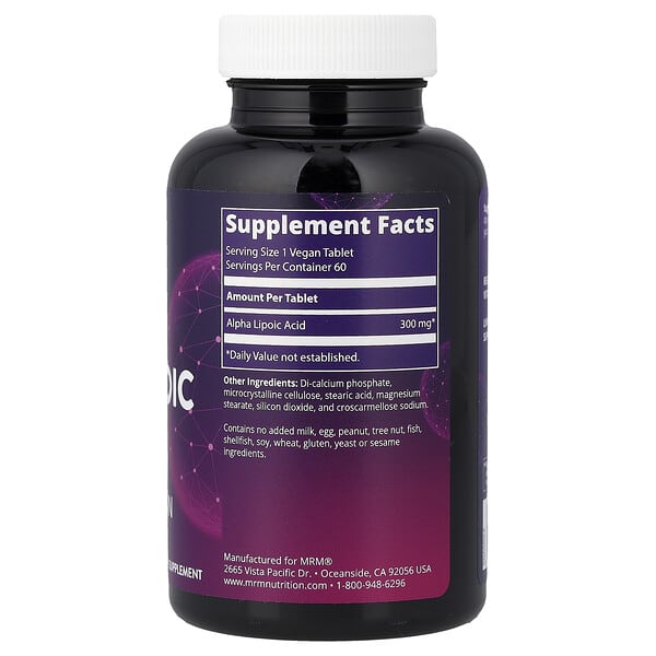 Alternative view of MRM Nutrition, Alpha Lipoic Acid, 60 Vegan Tablets (300 mg per Tablet)