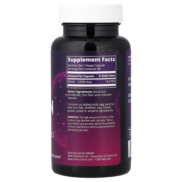 Alternative view of MRM Nutrition, Biotin, 60 Vegan Capsules (5,000 mcg per Capsule)