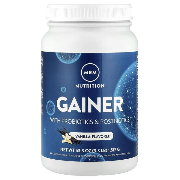 MRM Nutrition, Gainer with Probiotics & Postbiotics, Vanilla, 3.3 lb (1,512 g)