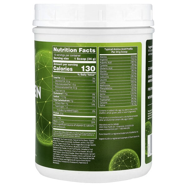 Alternative view of MRM Nutrition, Veggie Protein with Superfoods, Vanilla, 1.26 lb (570 g)
