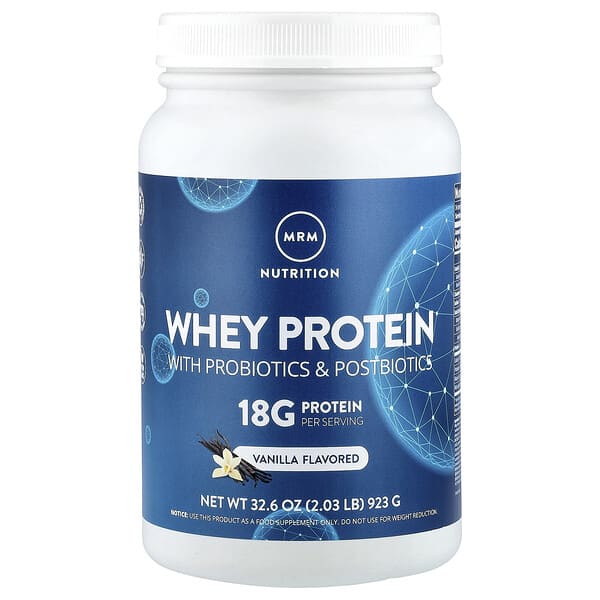 MRM Nutrition, Whey Protein with Probiotics & Postbiotics, Vanilla, 2.03 lb (923 g)
