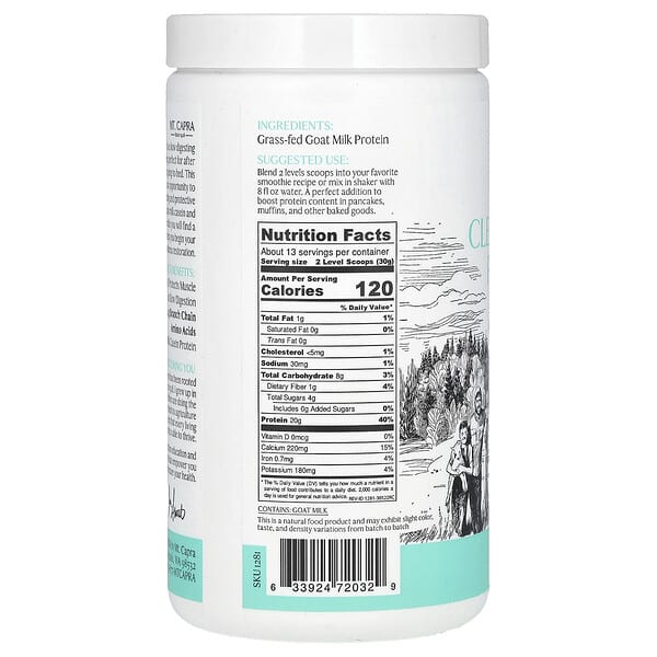 Alternative view of Mt. Capra, Clean Whole Protein, Unsweetened, 14.1 oz (400 g)