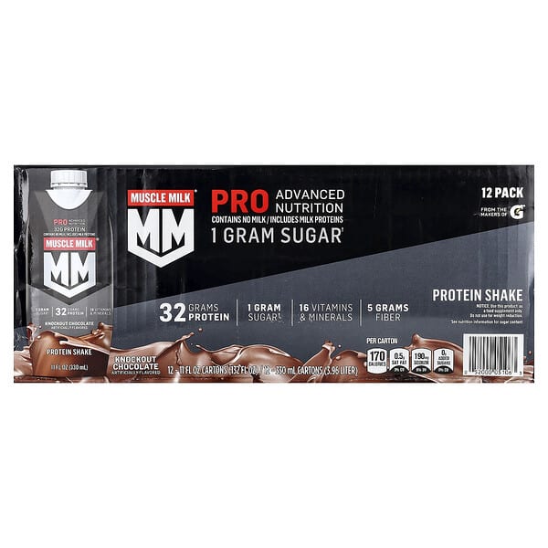 Muscle Milk, Pro Advanced Nutrition, Protein Shake, Knockout Chocolate, 12 Cartons, 11 fl oz (330 ml) Each