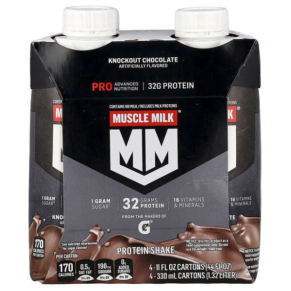 Muscle Milk, Pro Advanced Nutrition, Protein Shake, Knockout Chocolate, 4 Cartons, 11 fl oz (330 ml) Each