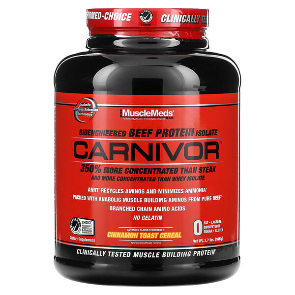 MuscleMeds, Carnivor, Bioengineered Beef Protein Isolate, Cinnamon Toast Cereal, 3.7 lbs (1,680 g)