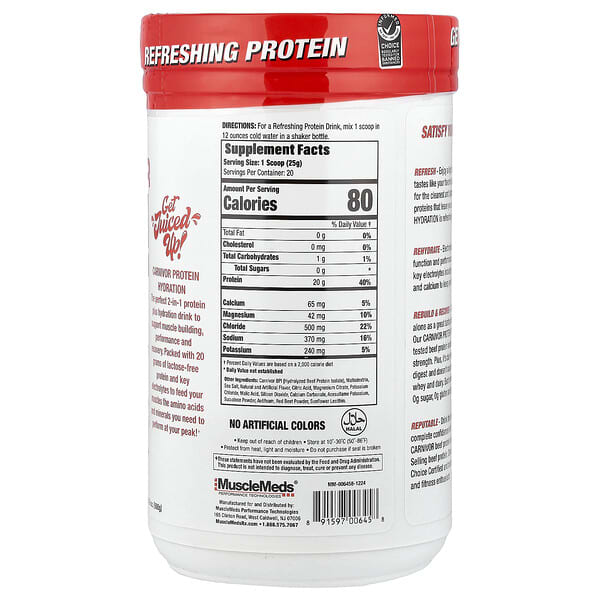 Alternative view of MuscleMeds, Carnivor Protein Hydration, Cherry Lime, 17.6 oz (500 g)