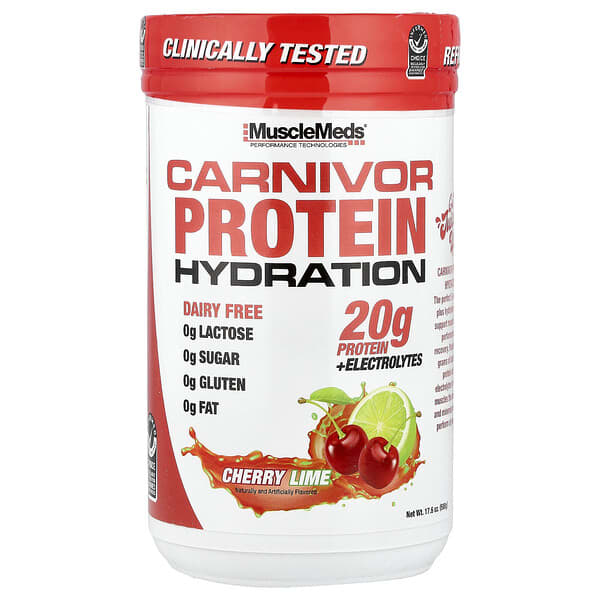 MuscleMeds, Carnivor Protein Hydration, Cherry Lime, 17.6 oz (500 g)