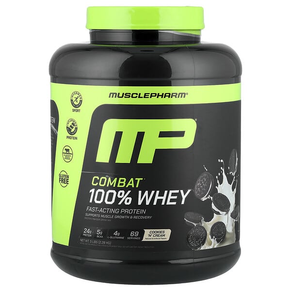 MusclePharm, Combat® 100% Whey Protein Powder, Cookies 'N' Cream, 5 lbs (2.28 kg)