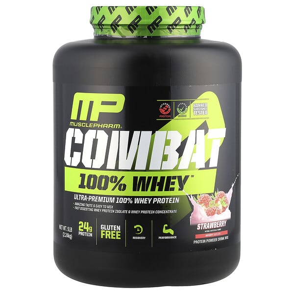 MusclePharm, Combat 100% Whey™ Protein Powder, Strawberry, 5 lb (2.24 kg)