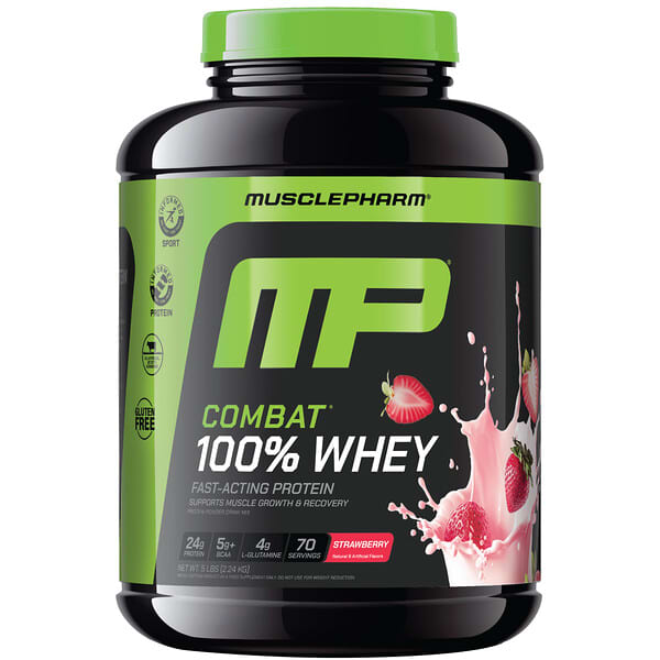 MusclePharm, Combat® 100% Whey Protein Powder, Strawberry, 5 lbs (2.24 kg)