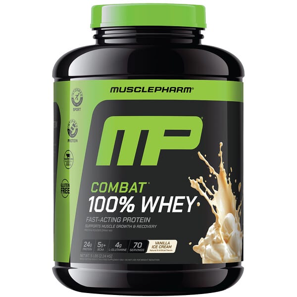 MusclePharm, Combat® 100% Whey Protein Powder, Vanilla Ice Cream, 5 lbs (2.24 kg)