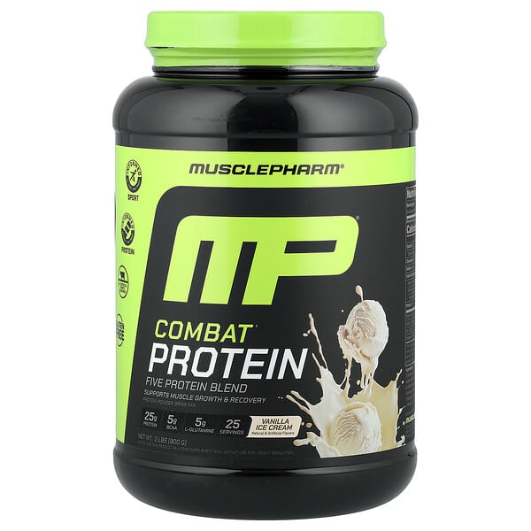 MusclePharm, Combat® Protein Powder, Vanilla Ice Cream, 2 lbs (900 g)
