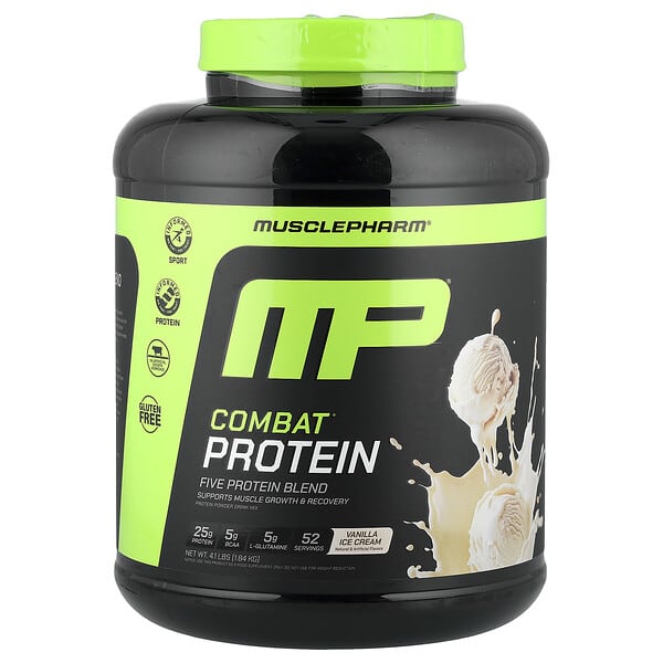 MusclePharm, Combat® Protein Powder, Vanilla Ice Cream, 4.1 lbs (1.84 kg)