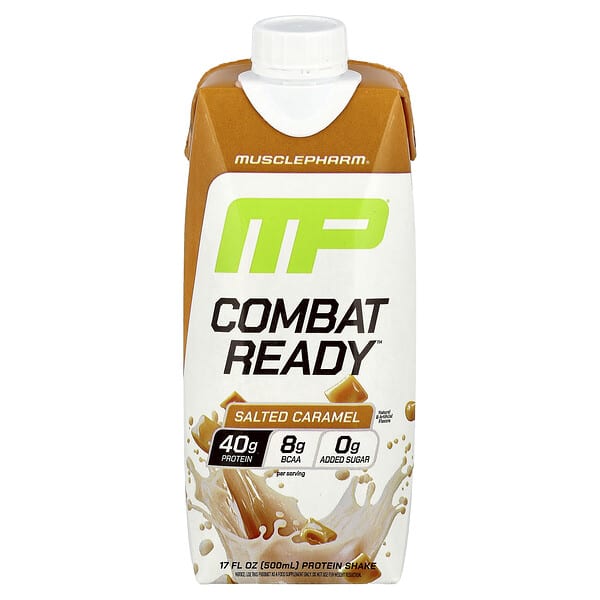 MusclePharm, Combat Ready™ Protein Shake, Salted Caramel, 17 fl oz (500 ml)