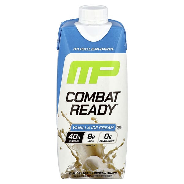 MusclePharm, Combat Ready™ Protein Shake, Vanilla Ice Cream, 17 fl oz (500 ml)