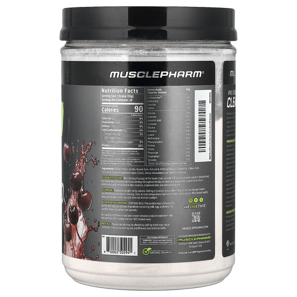 Alternative view of MusclePharm, Pro Series Clear-ISO, Protein Powder Drink Mix, Cherry Slush, 1.14 lbs (520 mg)