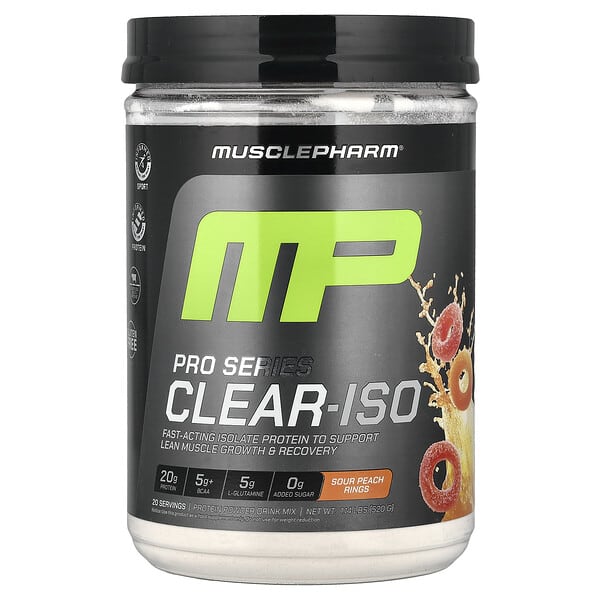 MusclePharm, Pro Series Clear-ISO, Protein Powder Drink Mix, Sour Peach Rings, 1.14 lbs (520 mg)
