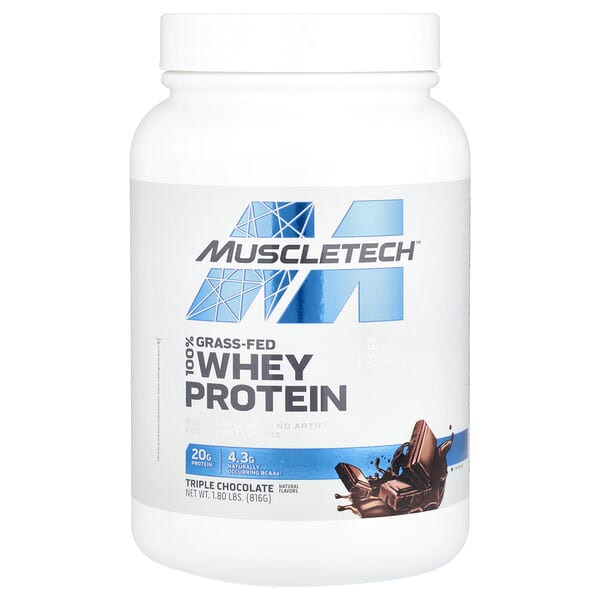 MuscleTech, 100% Grass-Fed Whey Protein, Triple Chocolate, 1.80 lbs (816 g)